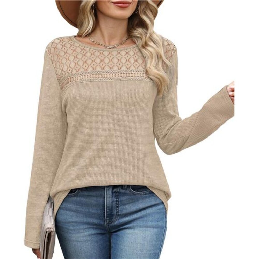 Lace Long Sleeve Top | Lightweight Waffle Knit Mesh Sweater Casual & Dressy